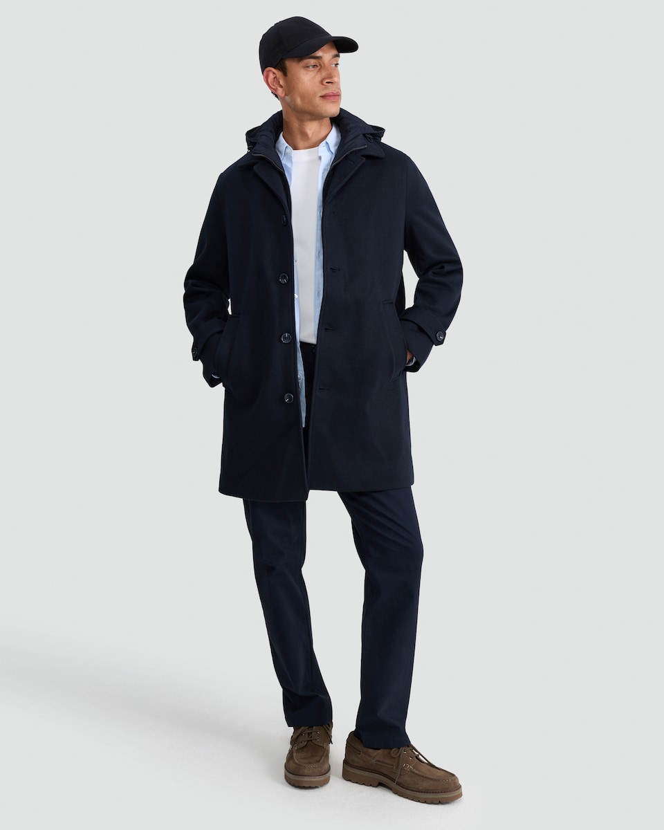 image 1 of F&F Hooded Button Up Overcoat in Navy