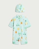 image 2 of F&F Boys 2-Piece Tropical Print Sun Safe Swimsuit and Hat Set in Green