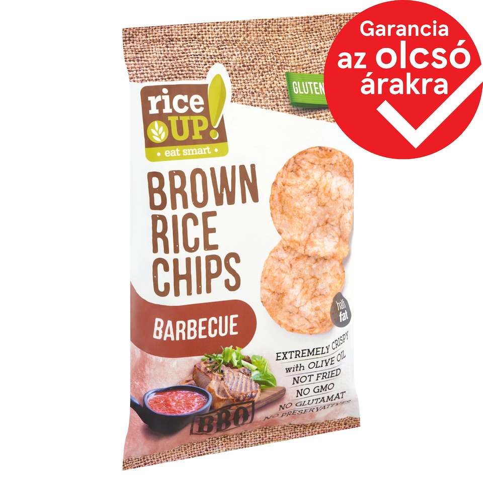 RiceUp! Eat Smart teljes kiőrlésű barna rizs chips barbecue ízesítéssel 60 g