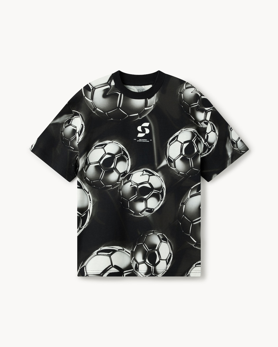 image 1 of F&F Boys Pure Cotton Football T-Shirt in Black