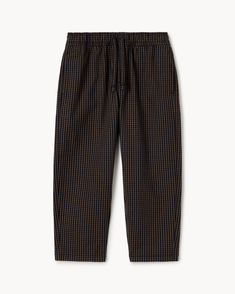 image 1 of F&F Boys Checked Barrel Leg Trousers in Brown