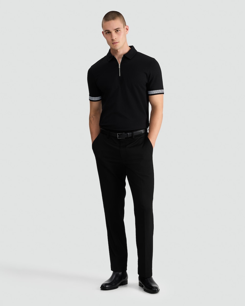 image 1 of The F&F Edit Textured Zip Neck Polo Shirt in Black