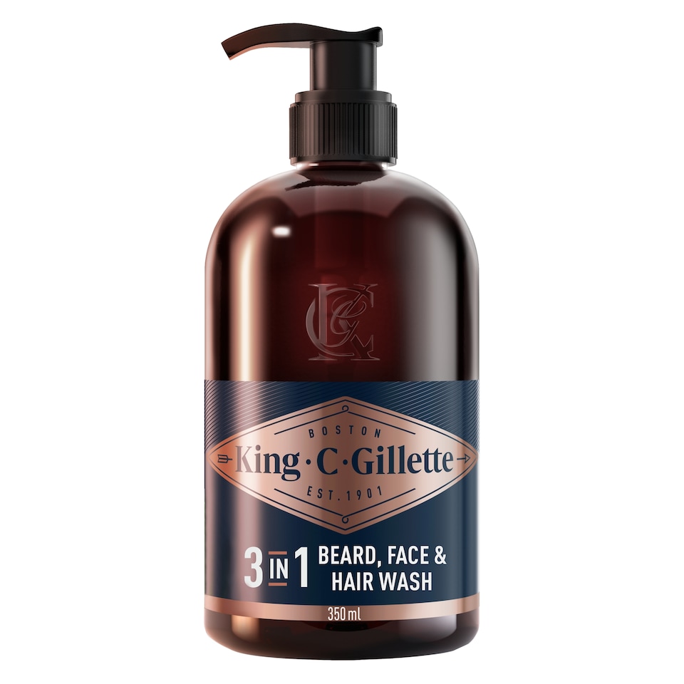 image 1 of King C. Gillette 3in1 Beard, Face & Hair Wash, With King C. Gillette Signature Scent,350ml