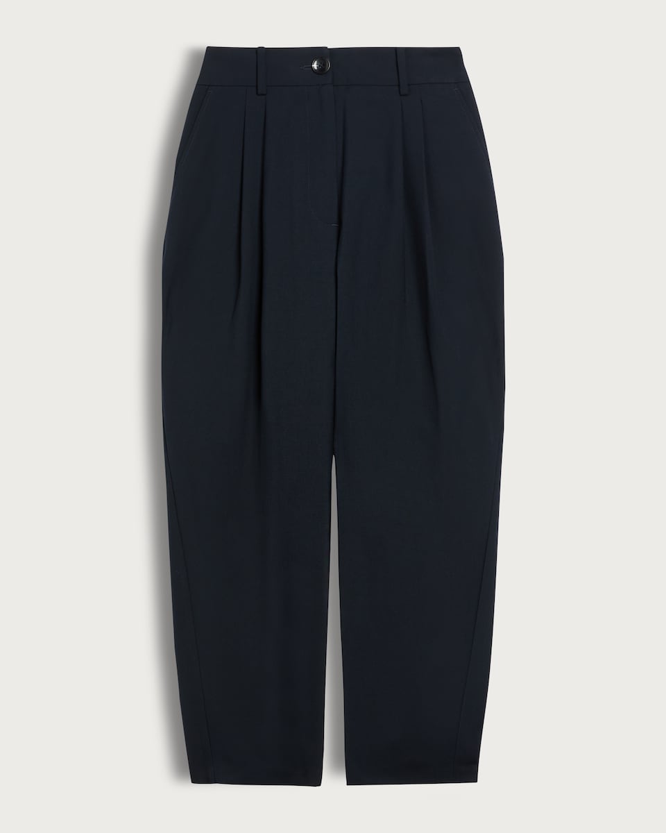 image 1 of F&F Carrot Leg Pleated Tapered Trousers in Navy