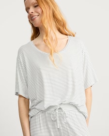 F&F Stripe Round Neck Pyjama Top in Multi White