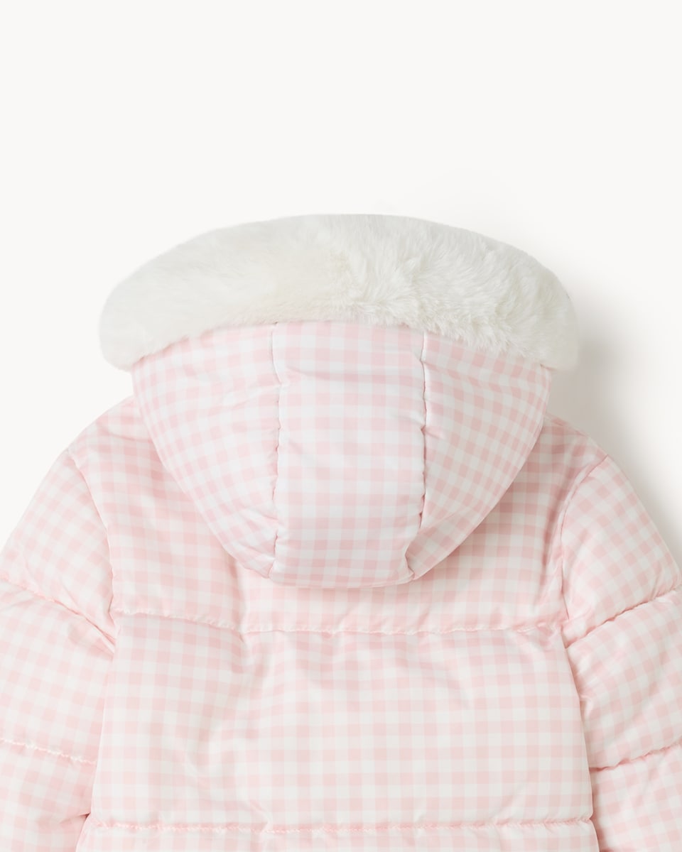 image 1 of F&F Baby Gingham Padded Coat in Pink