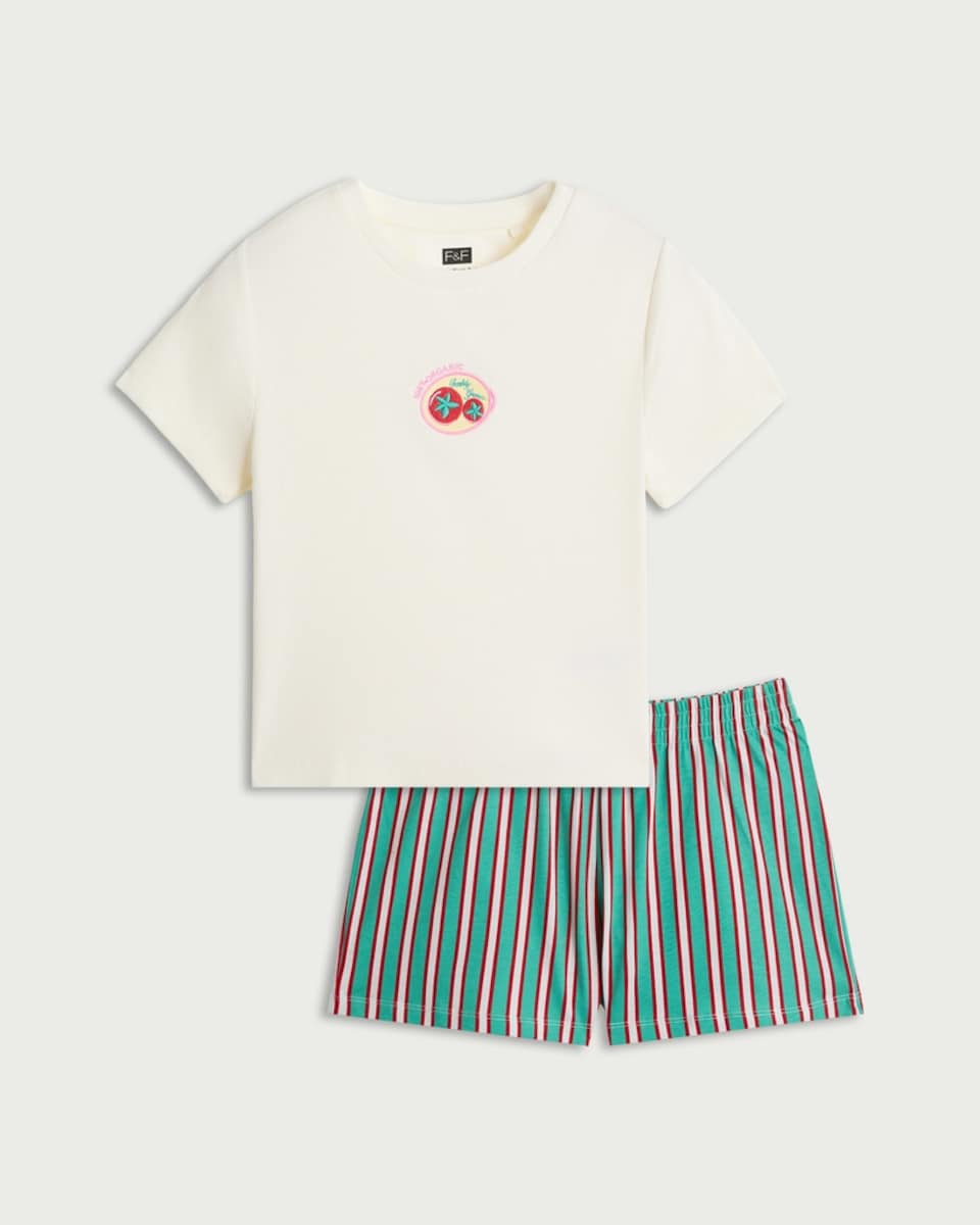 image 1 of F&F 2-Piece Cotton Rich Striped Pyjama Set in Multi