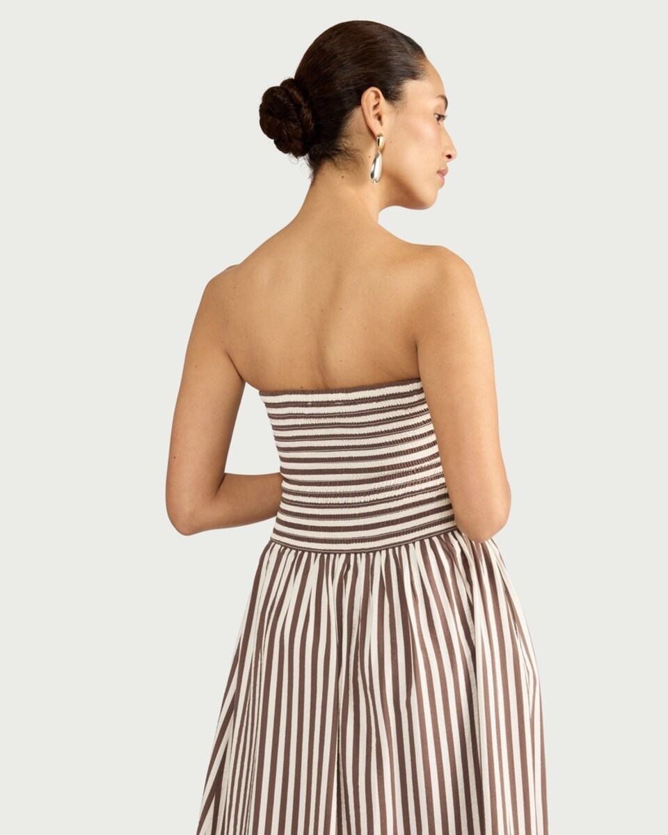 image 1 of F&F Striped Bandeau Midi Dress in Multi Brown