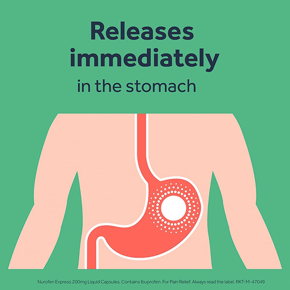 image 1 of Nurofen Express Pain Relief Ibuprofen 200mg Liquid Caplets 6 Pack