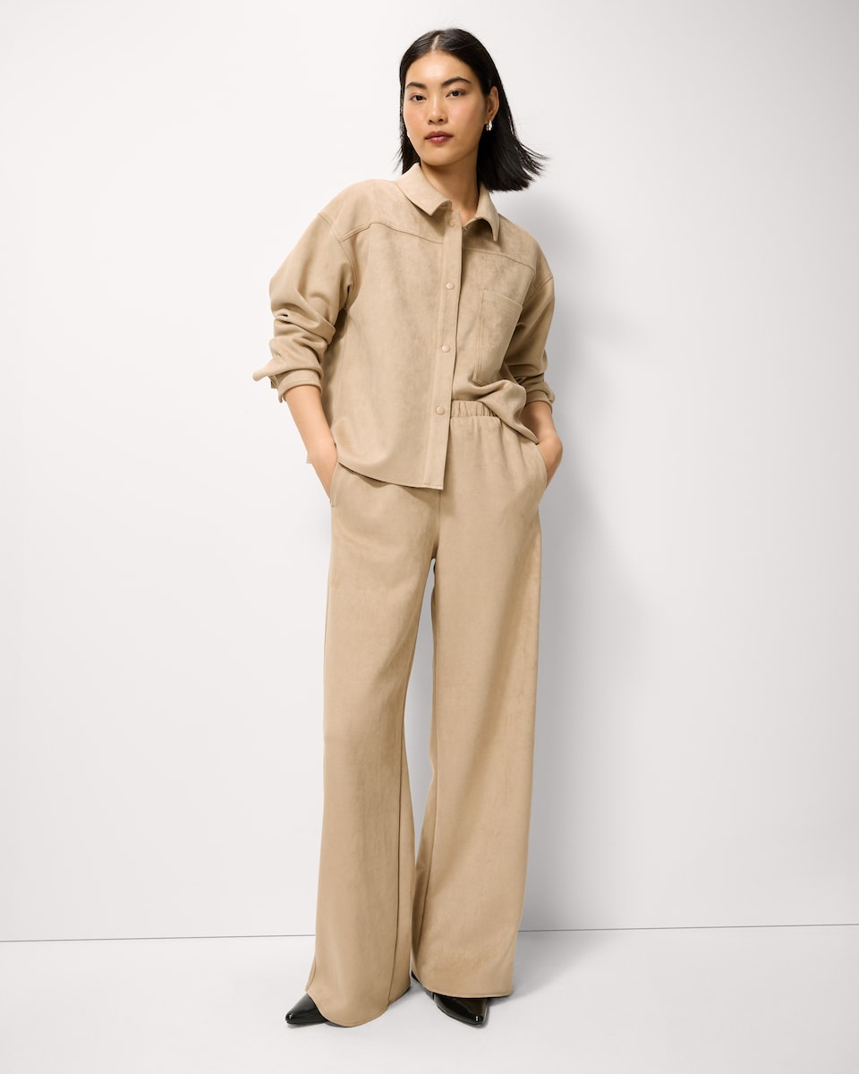 image 1 of F&F Faux Suede Shacket in Tan