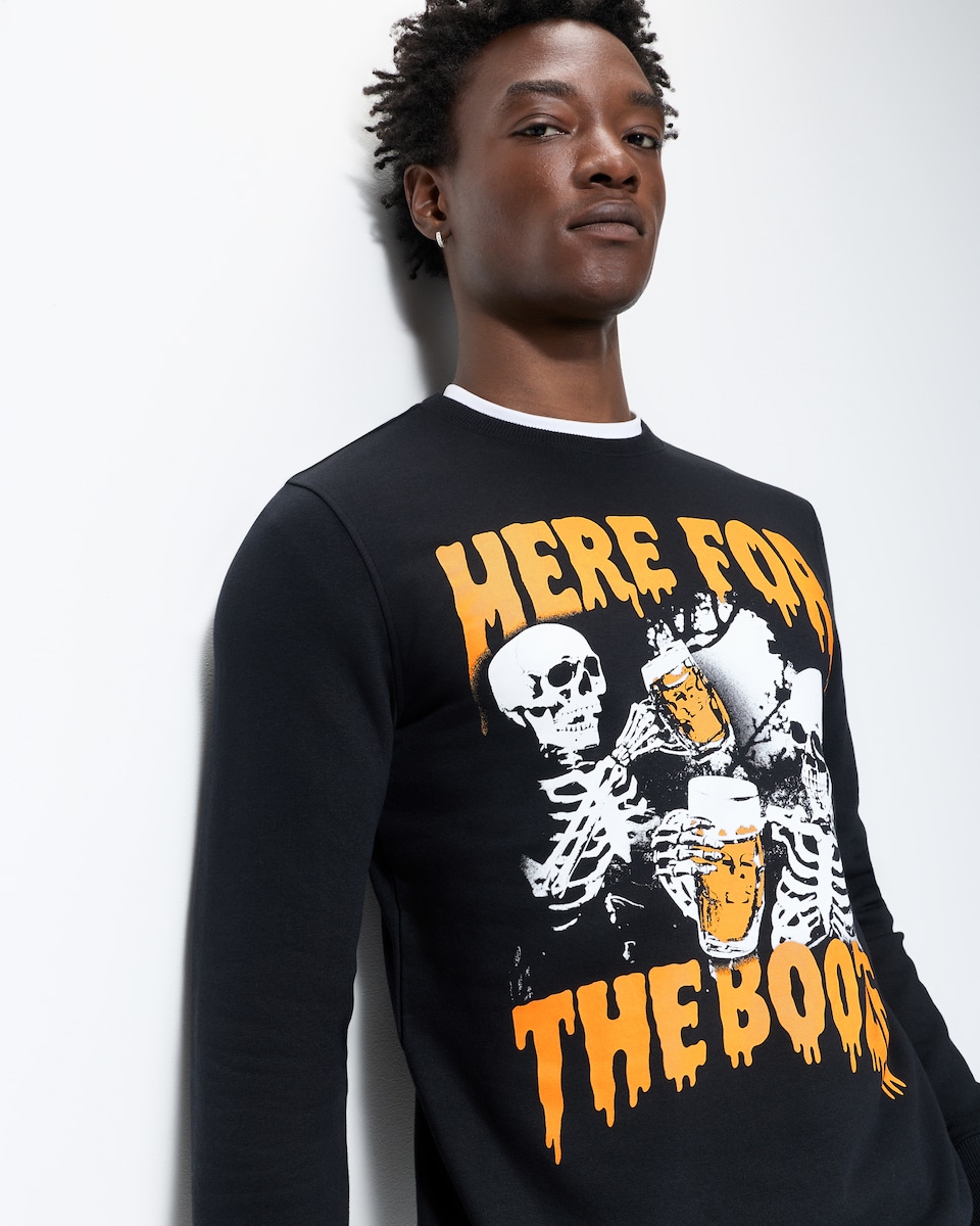 image 1 of F&F Cotton Rich Halloween Skeleton Sweatshirt in Black