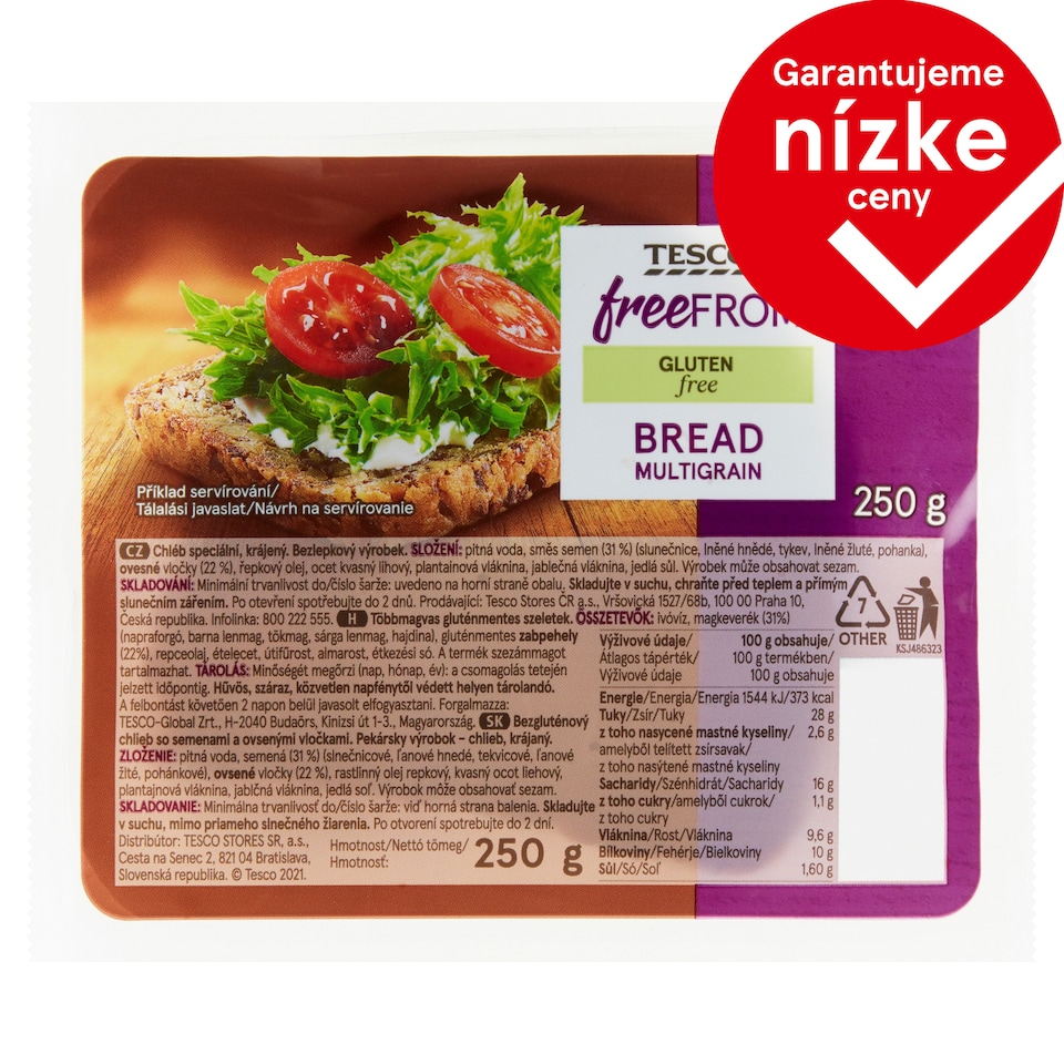 Tesco Free From Bezgluténový chlieb so semenami a ovsenými vločkami 250 g