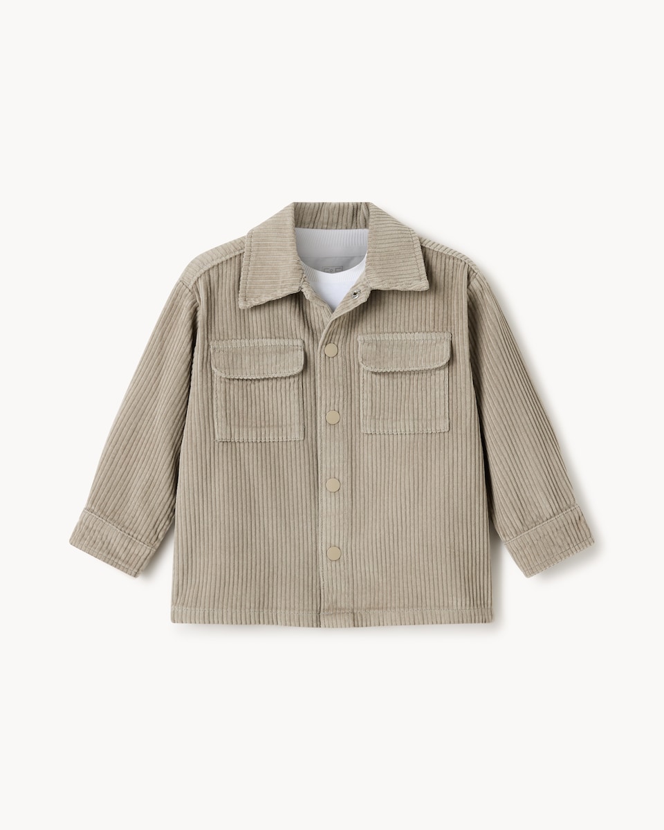 image 1 of F&F Boys Pure Cotton Corduroy Jacket and T-Shirt Set in Stone