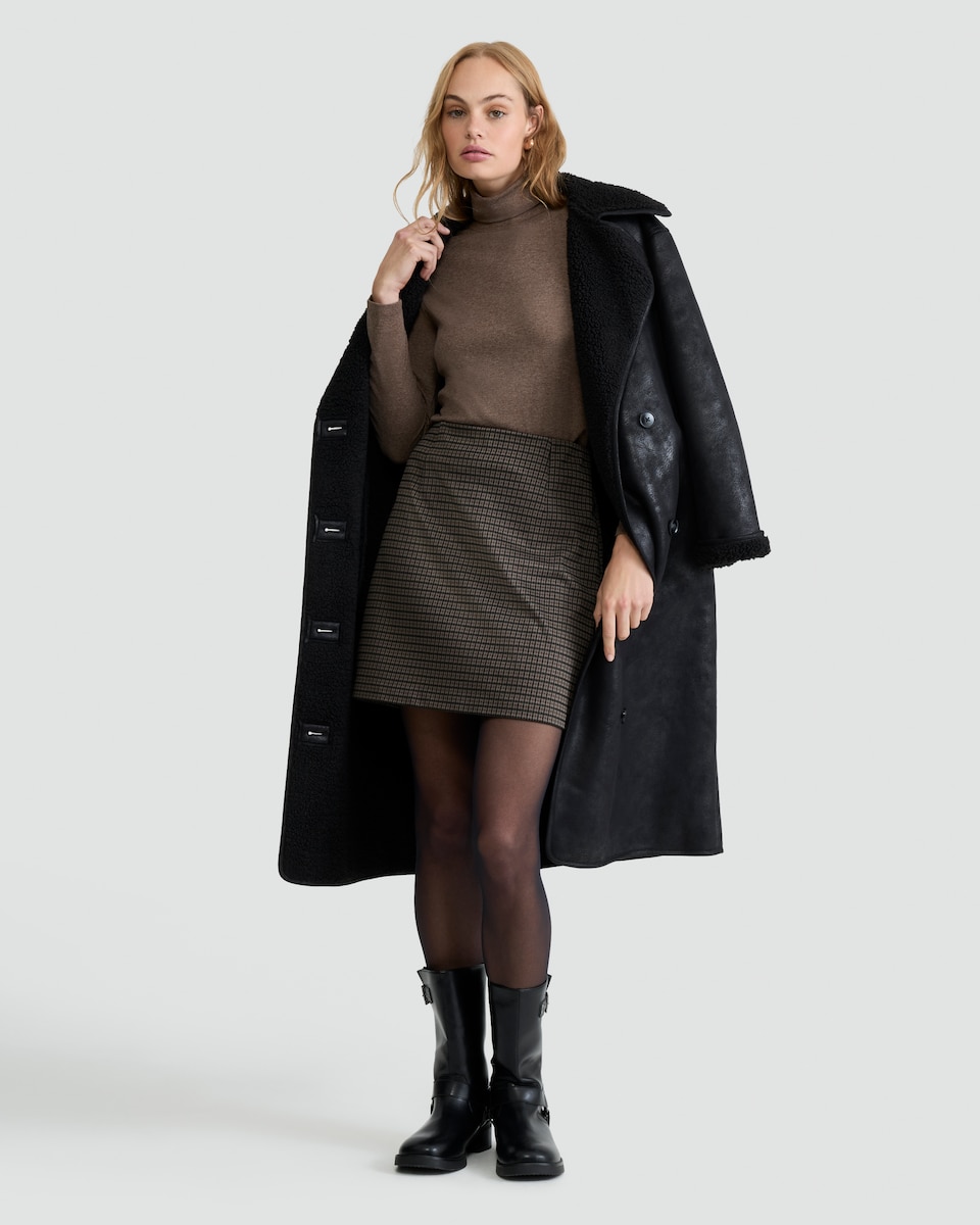 image 1 of F&F Ribbed Roll Neck Long Sleeved Top in Mink