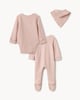 image 2 of F&F Baby 3-Piece Pure Cotton Pointelle Bodysuit, Sleepsuit and Bib Set in Mink