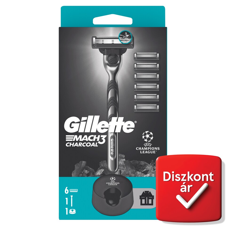 image 1 of UEFA Champions League Special Edition Gillette Mach3 Charcoal Razor for Men, 6 Razor Blade Refills
