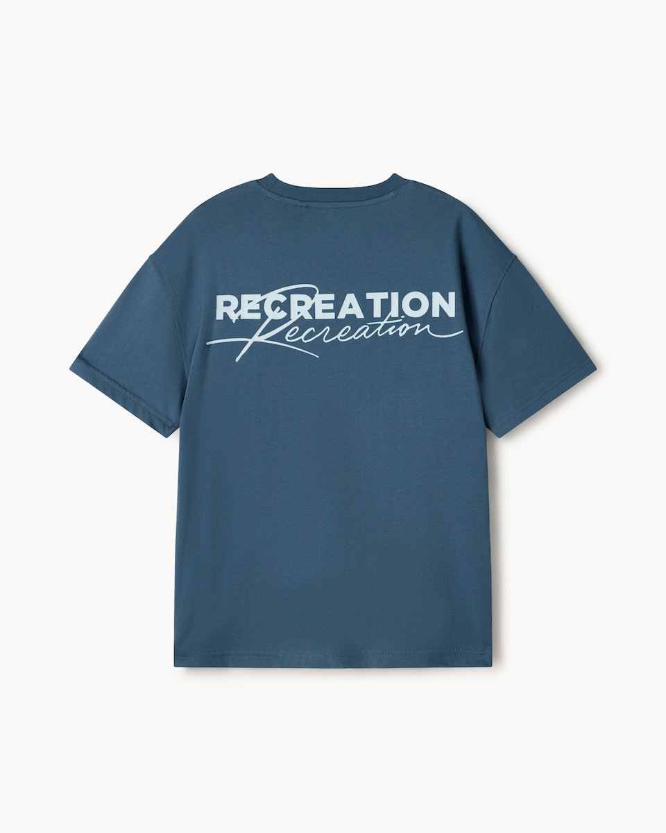 image 1 of F&F Boys Pure Cotton Slogan Oversized Fit T-Shirt in Blue