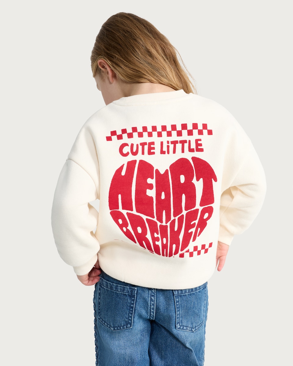 image 1 of F&F Girls Cotton Rich Cute Little Heartbreaker Sweatshirt in Cream