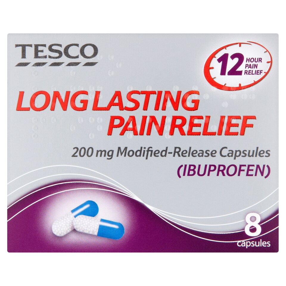 Tesco Health Long Lasting Pain Relief Modified-Release Capsules - Ibuprofen 8s
