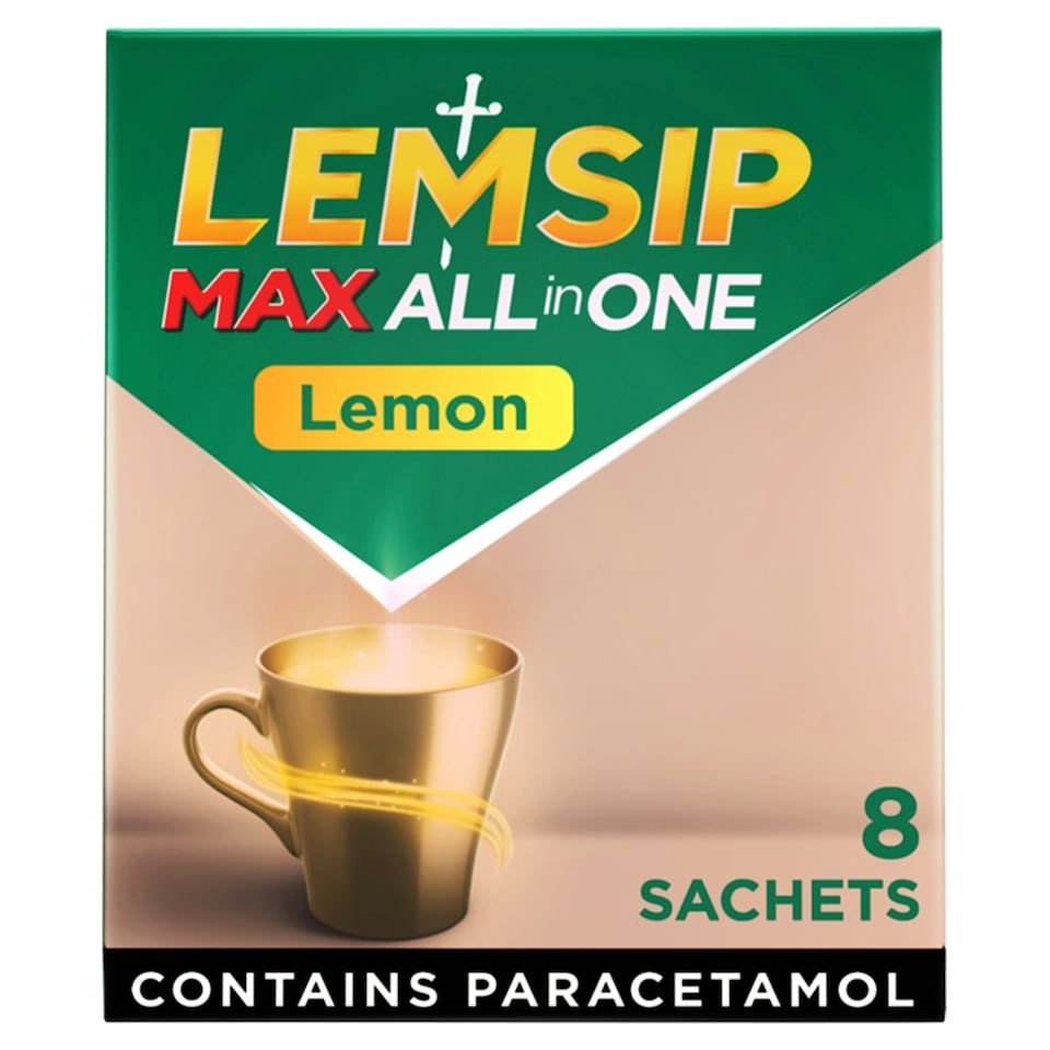 image 1 of Lemsip Max All in One Lemon Sachets Paracetamol Cold Flu 8 Pack