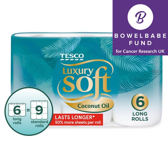 Tesco Luxury Soft Coconut Oil Toilet Tissue 6 Long Rolls Tesco Groceries