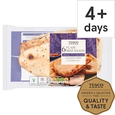 Tesco Mini Plain Naan Breads 6 Pack 282g