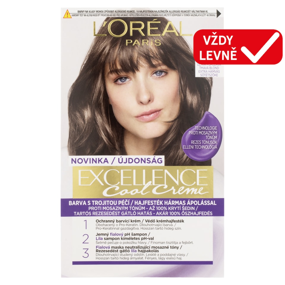 L'Oréal Paris Excellence Cool Creme 6 .11 Ultra popelavá tmavá blond, 72 ml + 48 ml + 12 ml + 60 ml