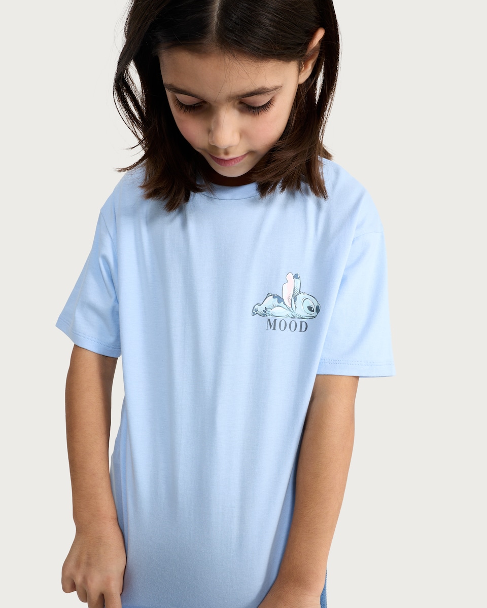 image 1 of Disney Stitch Print Pure Cotton Short Sleeved T-Shirt in Blue