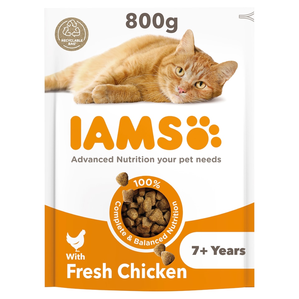 image 1 of Iams Senior Cat Food With Fresh Chicken 800g