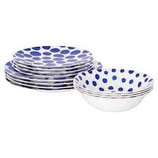 Tesco Blue Spot Melamine Dinner Set 12Pce