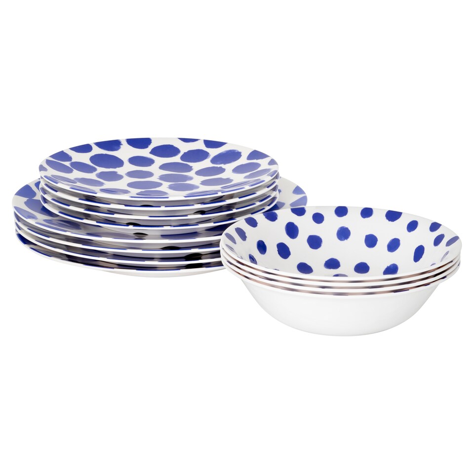 Tesco Blue Spot Melamine Dinner Set 12Pce