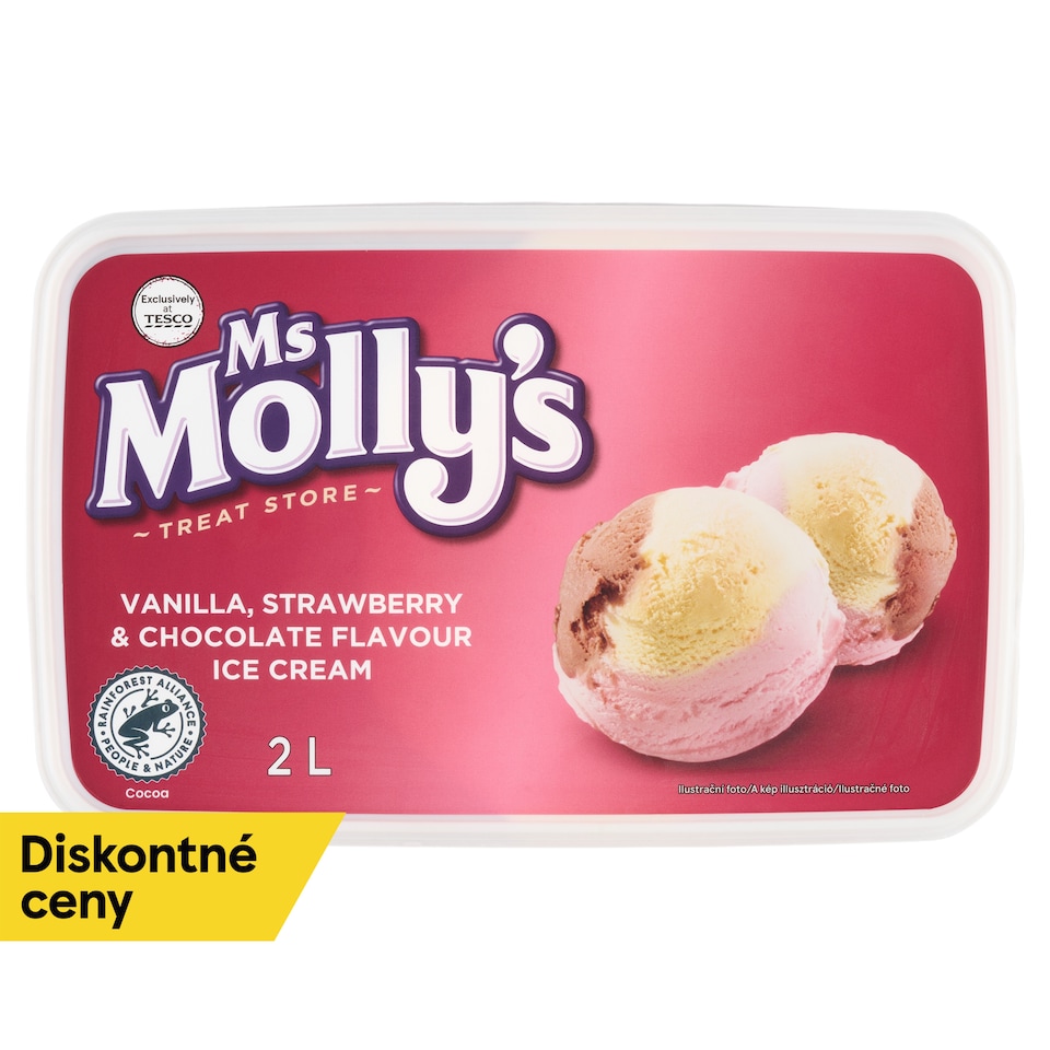 Ms Molly's Mrazený krém s rastlinným tukom vanilkový, jahodovou a s čokoládovou príchuťou 2 l