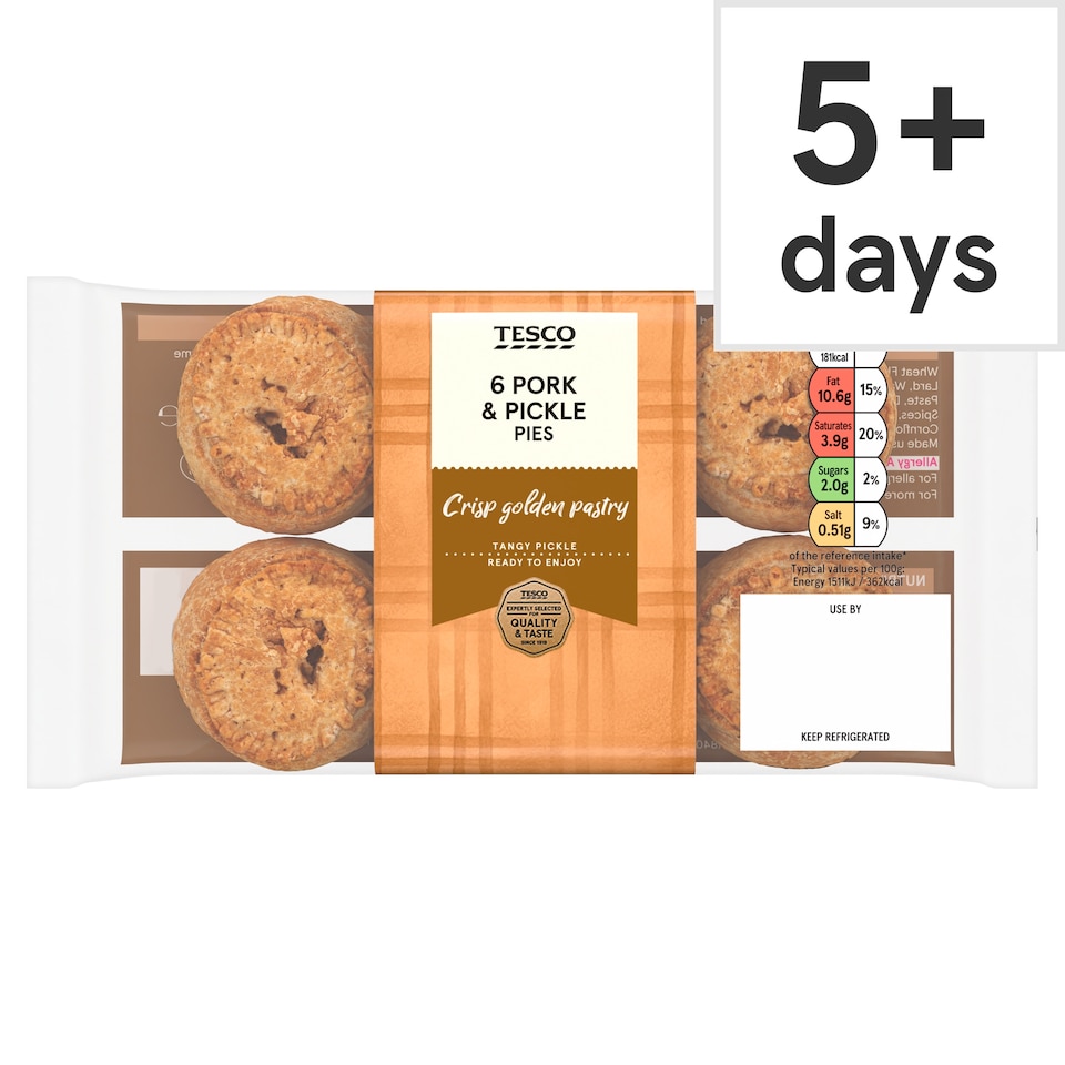 Tesco Pork & Pickle Pies 6 Pack 300g