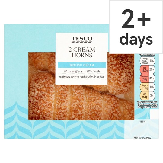 Tesco Fresh Cream Horns 2 Pack 110G Tesco Groceries
