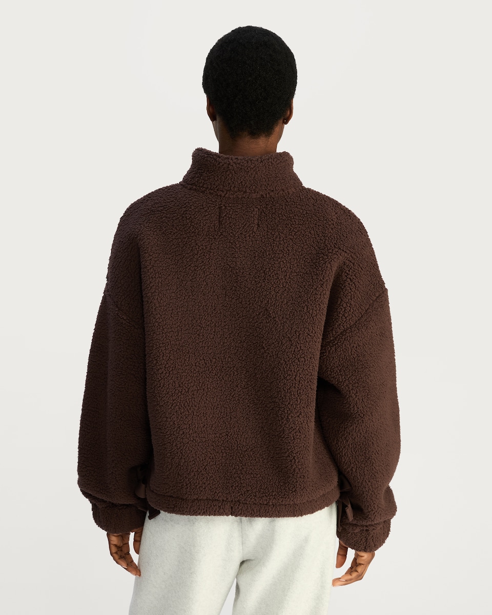 image 1 of F&F Textured Fleece Zip Up Pyjama Top in Brown