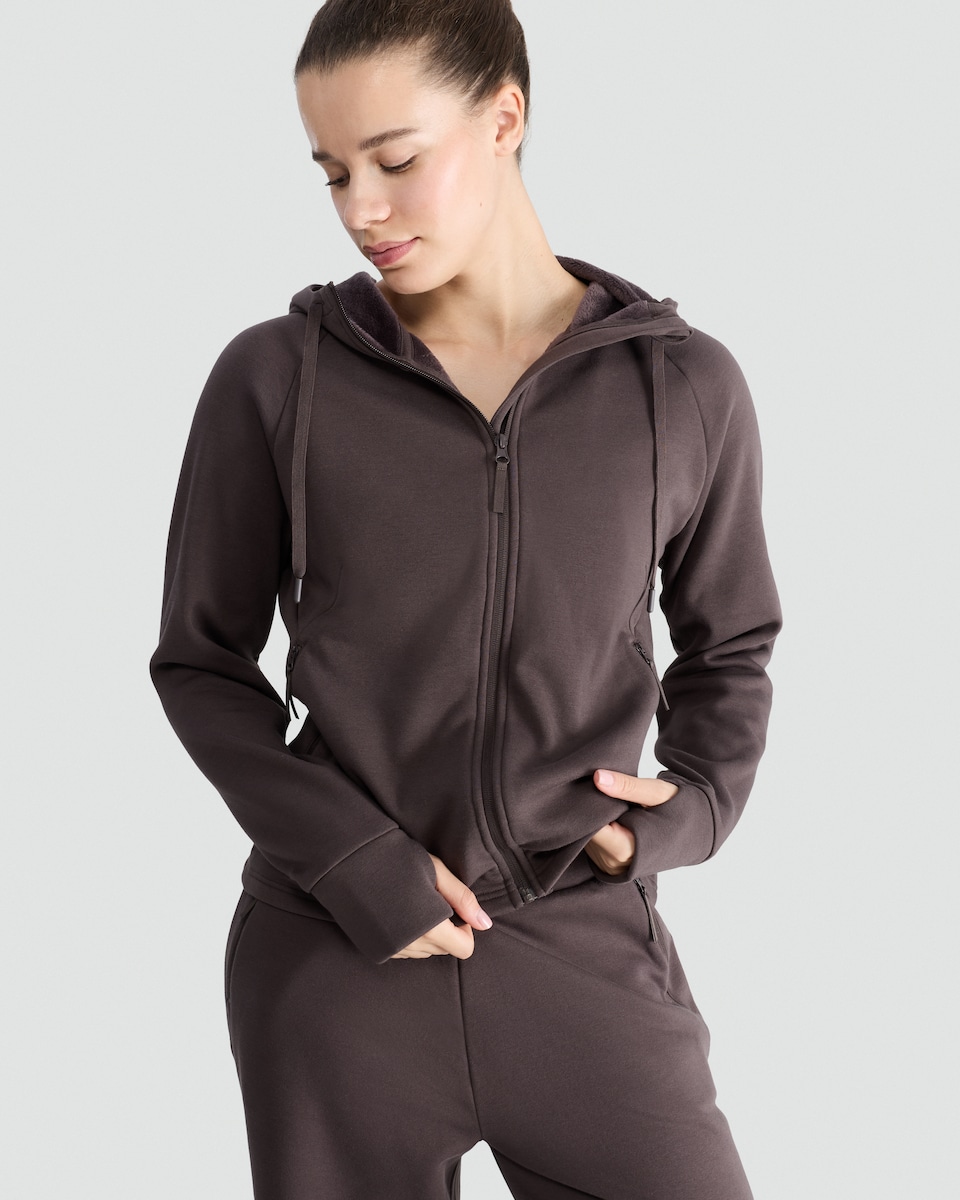 image 1 of F&F Active Full Zip Hooded Co-ord Jacket in Brown