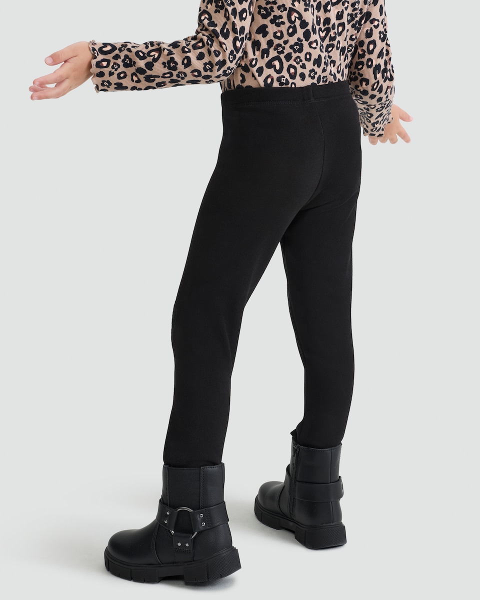 image 1 of F&F Girls Heart Patch Fleece Lined Leggings in Black