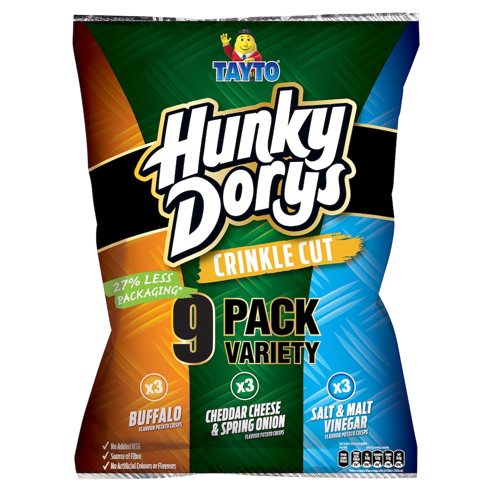 Tayto Hunky Dorys Crinkle Cut Crsps Variety Pack 9X25g