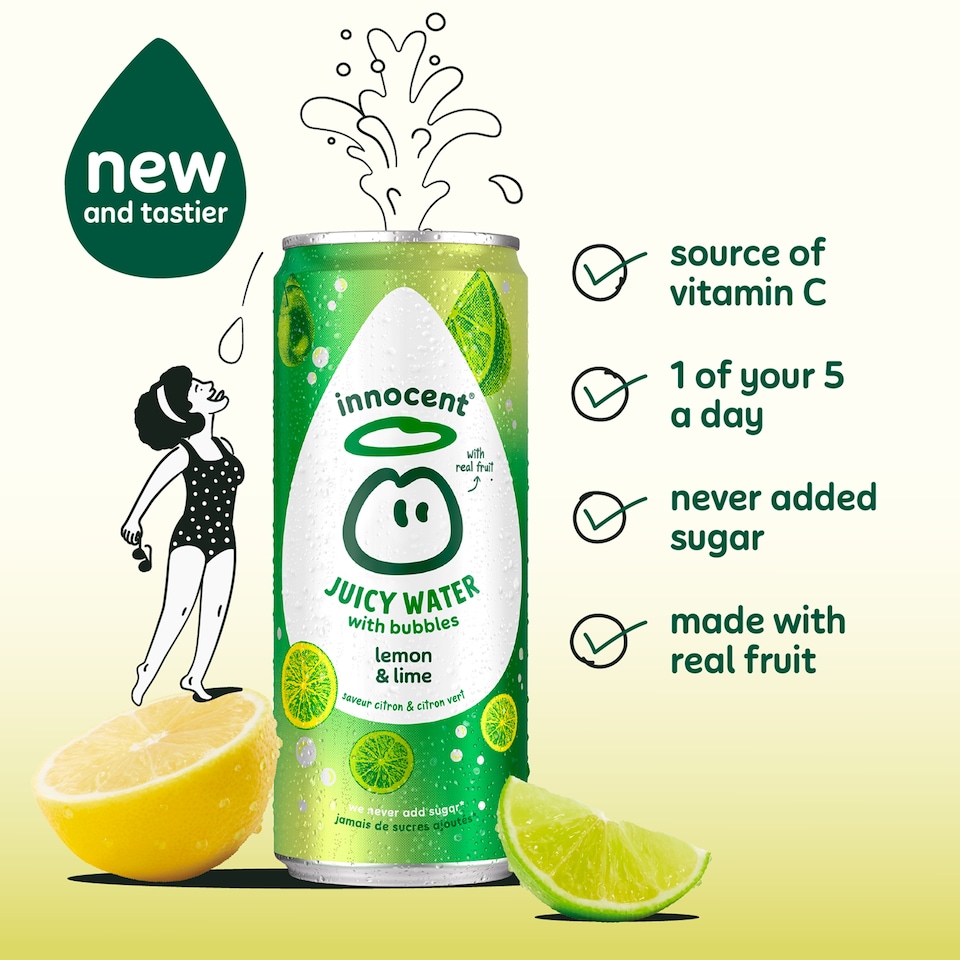 image 1 of Innocent Juicy Water with Bubbles Lemon & Lime Juice Drink 330ml