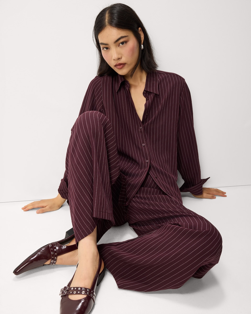 image 1 of F&F Pinstripe Long Sleeved Shirt in Purple