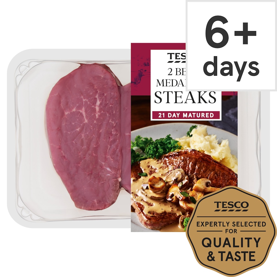 Tesco 2 Beef Medallion Steaks 340G
