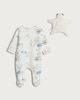 image 2 of F&F Baby Pure Cotton Quilted Animal Print Sleepsuit and Panda Comforter Set in White