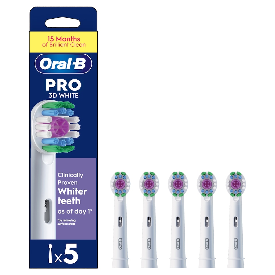 image 1 of Oral-B Pro 3D White Replacement Electric Toothbrush Heads 5 pack