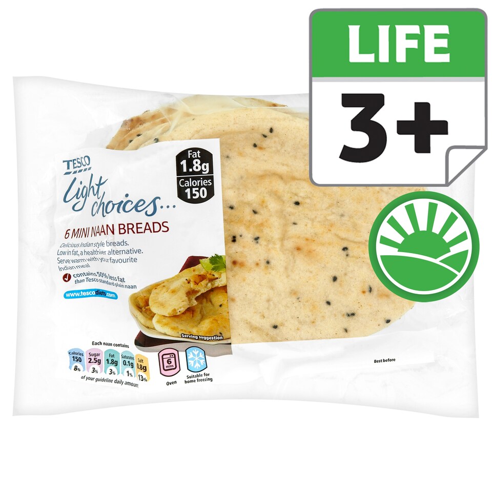 Tesco 6 Reduced Fat Mini Naan Bread