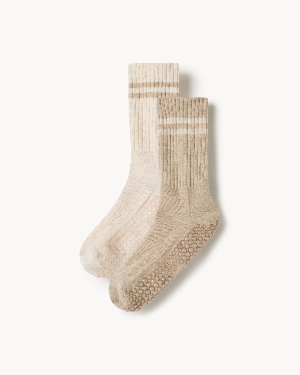 F&F Active 2-Pack Cotton Rich Ribbed Grip Socks in Neutral