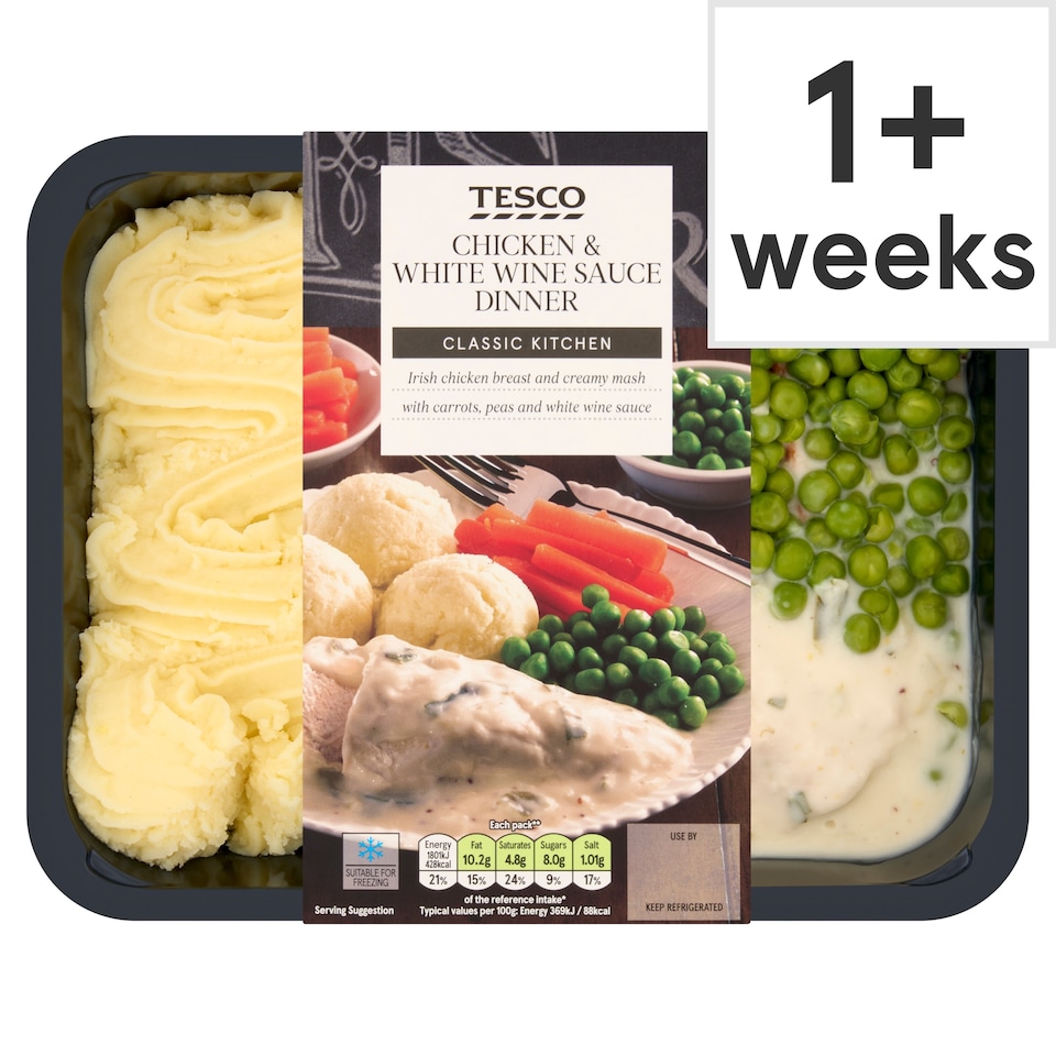 TESCO CLASSICS CHICKEN & WHITE WINE SAUCE DINNER 500G
