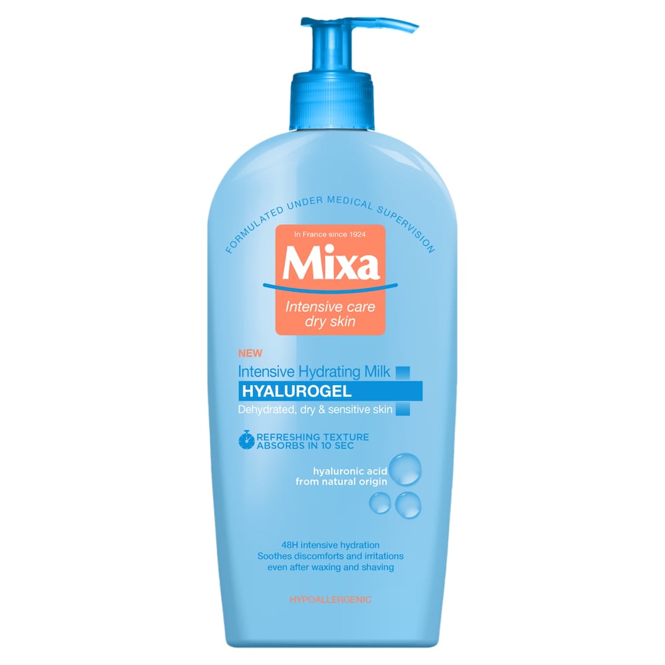 Mixa Hyaluronic Hydrate intenzívne hydratačné telové mlieko na normálnu až suchú pokožku, 400 ml