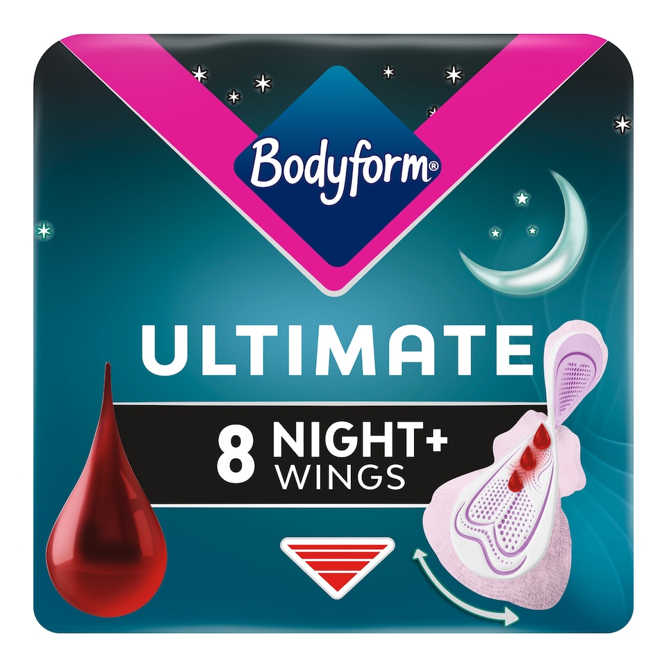 image 1 of Bodyform Ultimate Ultra Night+ Sanitary Towels Wings 8 pack