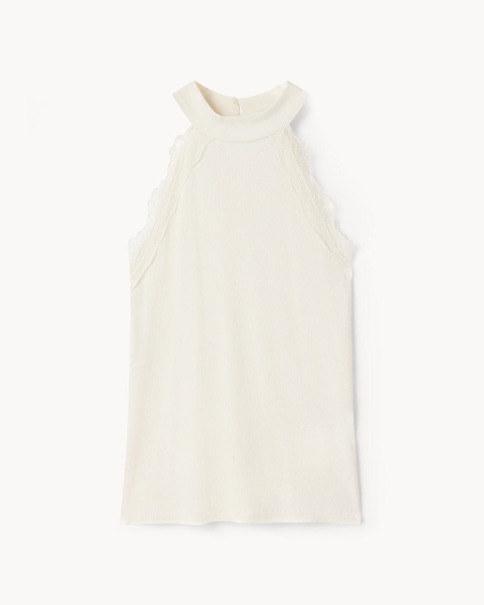 image 1 of F&F Lace Trim Halter Neck Top in Cream