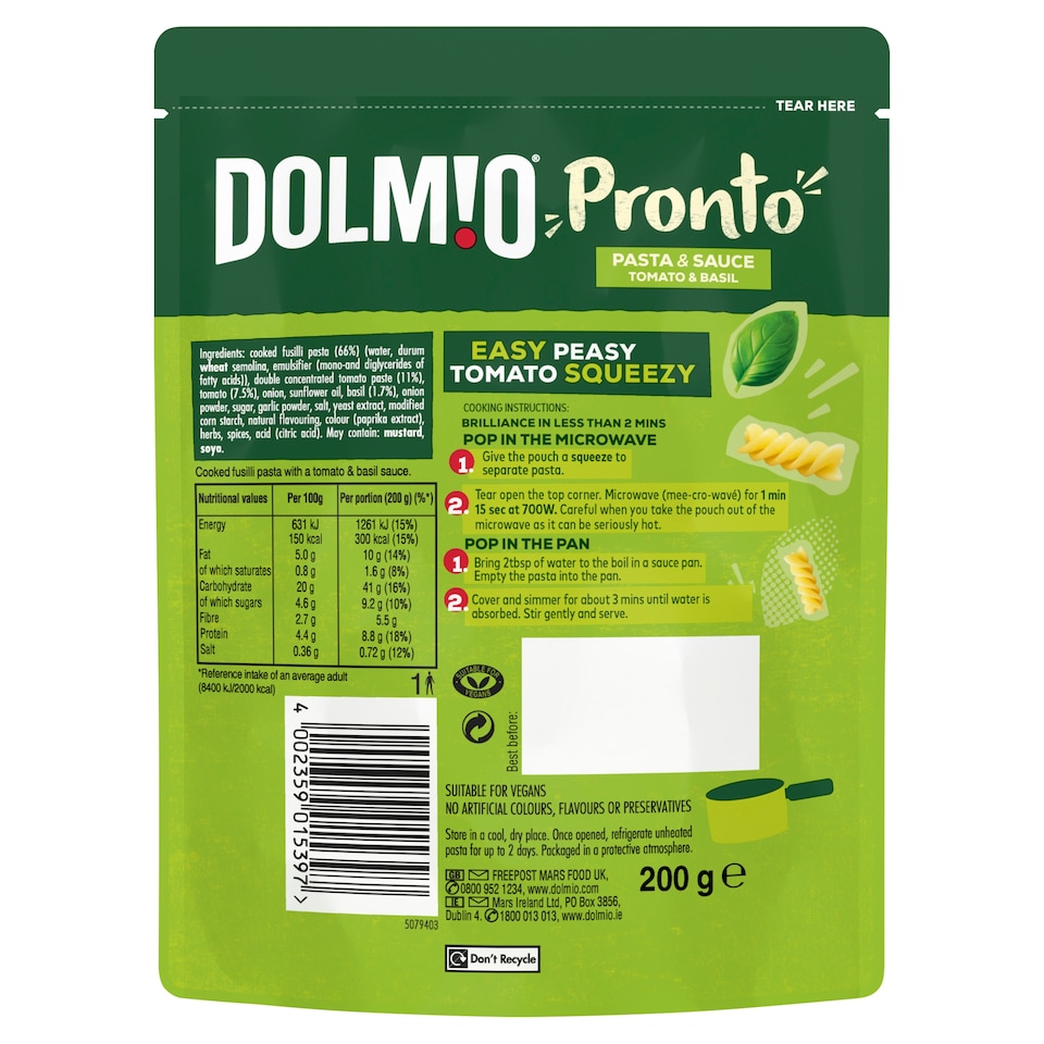 image 1 of Dolmio Pronto Pasta & Sauce - Tomato & Basil 200g